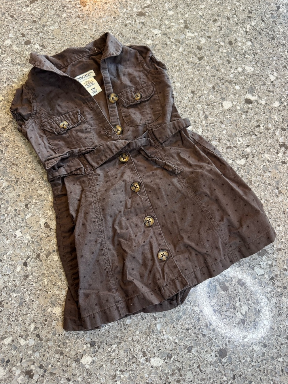Cherokee Baby Girl 12M Brown Swiss Dot Romper Dress Bloomers Y2K